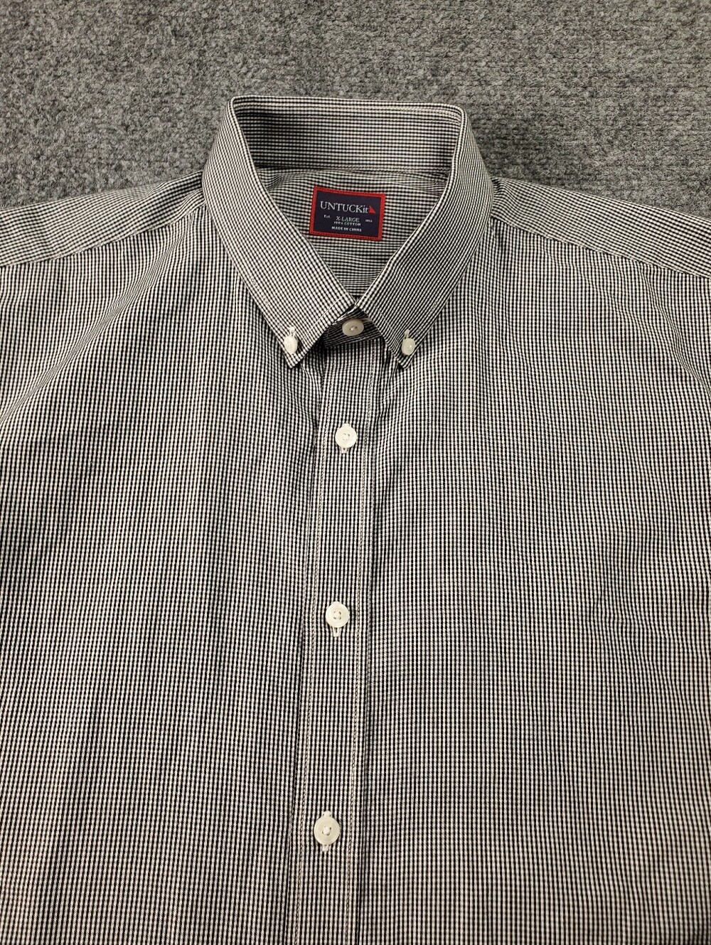 UNTUCKit Button Down Shirt XL Long Sleeve Micro Gingham Check Black White - Picture 5 of 9